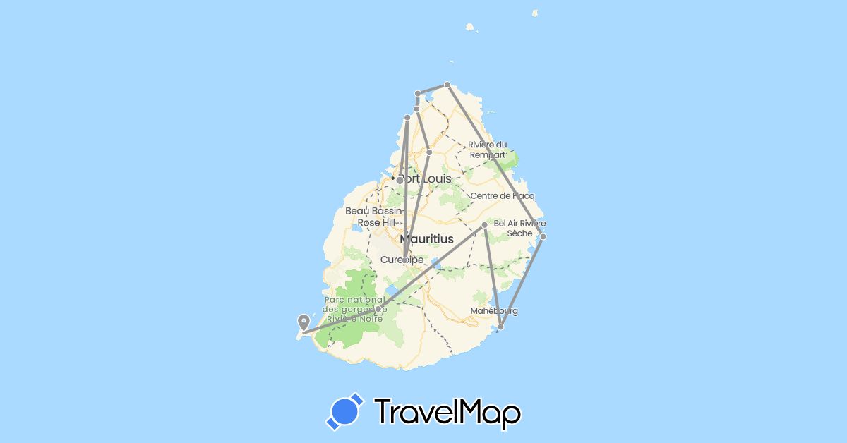 TravelMap itinerary: plane in Mauritius (Africa)